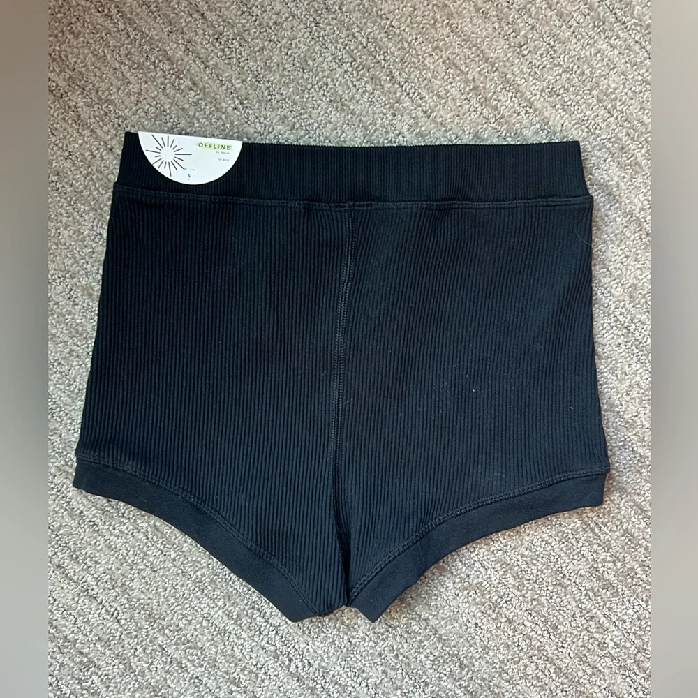 Offline by Aerie Ribbed High Rise Bike Shorts Black S NWT - Picture 3 of 5